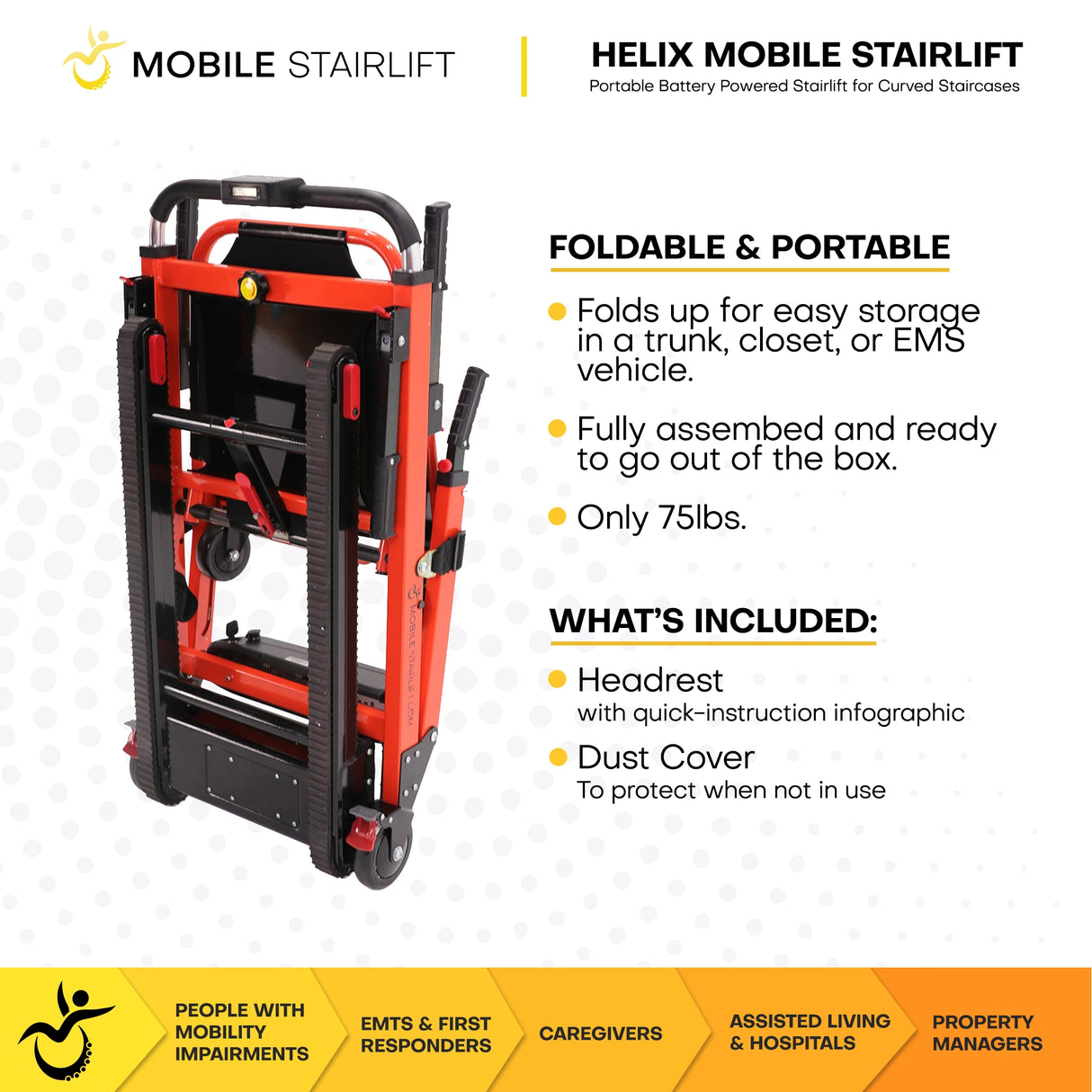 Mobile Stairlift Helix - Battery Powered & Portable Round Stair Chair -  Minor Cosmetic Defects